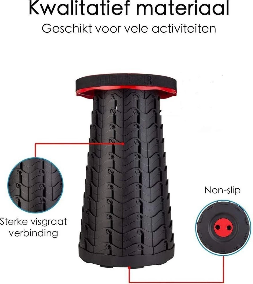 Kampeerkruk - Uitschuifbare Kruk - Rood/Zwart- Tot 120 Kg - Travel Stool - Opvouwbare Campingkruk - Inklapbaar Krukje - Telescopische Kruk - Camping - Outdoor 8 Kampeerkruk - Uitschuifbare Kruk - Rood/Zwart- Tot 120 Kg - Travel Stool - Opvouwbare Campingkruk - Inklapbaar Krukje - Telescopische Kruk - Camping - Outdoor - Afbeelding 8