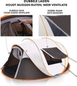 Fly Lab Luxe Pop Up Tent - Kampeer Tent - Grijs/Oranje - 4 Persoons -Buitenkampeerwinkel 1072x1200