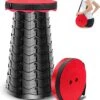 Kampeerkruk - Uitschuifbare Kruk - Rood/Zwart- Tot 120 Kg - Travel Stool - Opvouwbare Campingkruk - Inklapbaar Krukje - Telescopische Kruk - Camping - Outdoor