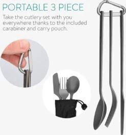 Navaris Campingbestek Van Titanium - Set Met Vork, Mes En Lepel - Bestekset Voor Onderweg En Op Reis - Inclusief Karabijnhaak En Bewaarzakje -Buitenkampeerwinkel 1113x1200 2