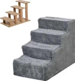 PawHut Huisdierentrap Hondentrap Met 4 Treden Kattentrap Met Afneembare Pluchen Hoes D06-091 -Buitenkampeerwinkel 1113x1200 8