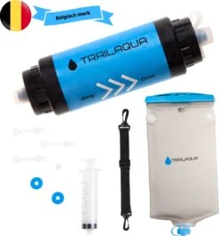 TrailAqua Waterfilter Survival 0.1Micron - Filtert Bacteriën - Snelle Drinkwaterfilter En Waterzuivering Met Waterzak Voor Outdoor, Kamperen, Preppen, Noodgeval En Wandelen
