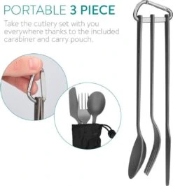 Navaris Campingbestek Van Titanium - Set Met Vork, Mes En Lepel - Bestekset Voor Onderweg En Op Reis - Inclusief Karabijnhaak En Bewaarzakje -Buitenkampeerwinkel 1115x1200 1