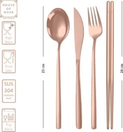 House Of Husk Reisbestek - Reis Bestekset - Chopsticks - Metalen Rietjes Met Borstel - Lepel - Vaatwasserbestendig - RVS - 7 Delig - Rose Goud -Buitenkampeerwinkel 1115x1200 2