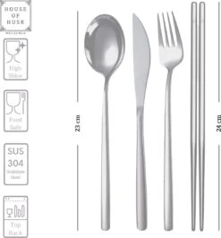 House Of Husk Reisbestek - Reis Bestekset - Chopsticks - Metalen Rietjes Met Borstel - Lepel - Vaatwasserbestendig - RVS - 7 Delig - Zilver -Buitenkampeerwinkel 1115x1200