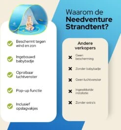 Needventure Baby Strandtent - Pop Up Tent - Windscherm Strand - Camping Strandtentje - Speeltent - Blauw -Buitenkampeerwinkel 1115x1200 4