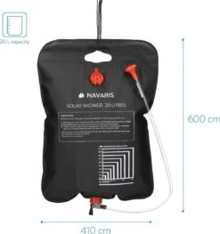 Navaris Campingdouche Op Zonne-energie - 20 Liter - Verwarmbare Camping Douchezak Met Douchekop, Slang En Kraan - Ideaal Voor Reizen En Kamperen -Buitenkampeerwinkel 1126x1200 1