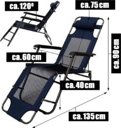 Ligstoel 180x60cm - Opvouwbaar Campingstoel Ligbed Strandstoel Tuinstoel Vouwligstoel Blauw -Buitenkampeerwinkel 1135x1200