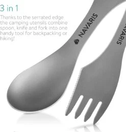 Navaris 2x Spork Titanium Campingbestek - Vork, Mes En Lepel In één - Bestek Voor Onderweg En Op Reis - Lichtgewicht - Inclusief Bewaarzakje -Buitenkampeerwinkel 1148x1200 5