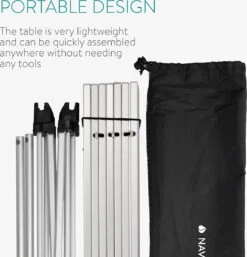 Navaris Campingtafel - Inklapbaar Campingtafeltje Van Aluminium - Opvouwbare Tafel Inclusief Draagtas - Picknicktafel - Zilver -Buitenkampeerwinkel 1154x1200