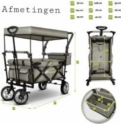 Wildebeest Bolderkar Opvouwbaar Grijs - Bolderwagen Met Kinder Zitje - Bolderkarren - Handkar Grijs - Opvouwbaar Transportwagen - Transportkar - Handkar Tuin Trolley Met Dak Transport Trolley XXL -Buitenkampeerwinkel 1175x1200 5