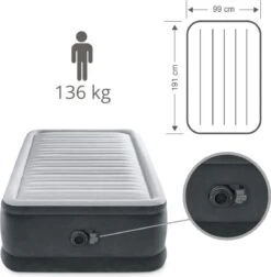 Intex Luchtbed - 1-Persoons - 99 X 191 X 46 Cm - Grijs - Met Ingebouwde Pomp, Hoeslaken Zwart En Reparatieset -Buitenkampeerwinkel 1177x1200 2