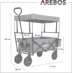 AREBOS Handwagen Vouwbare Dak Handwagen Vouwbare Trolley Uitrustingswagen Grijs -Buitenkampeerwinkel 1187x1200 6