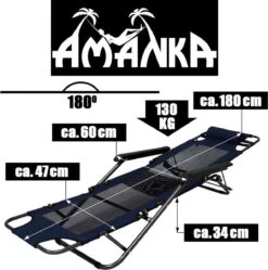 Ligstoel 180x60cm - Opvouwbaar Campingstoel Ligbed Strandstoel Tuinstoel Vouwligstoel Blauw -Buitenkampeerwinkel 1190x1200