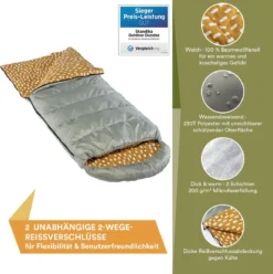 Skandika Dundee Flannel-R Slaapzak – Slaapzakken – Slaapzakken Volwassen - Maat M – Unisex - Katoen, Luxe Kwaliteit, Dubbele Slaapzak, 3 Seizoenen, Tot -20°C - 220 X 80 Cm - Outdoor Kampeerslaapzak – Ritssluiting Rechts - Grijs/geel -Buitenkampeerwinkel 1195x1200 2