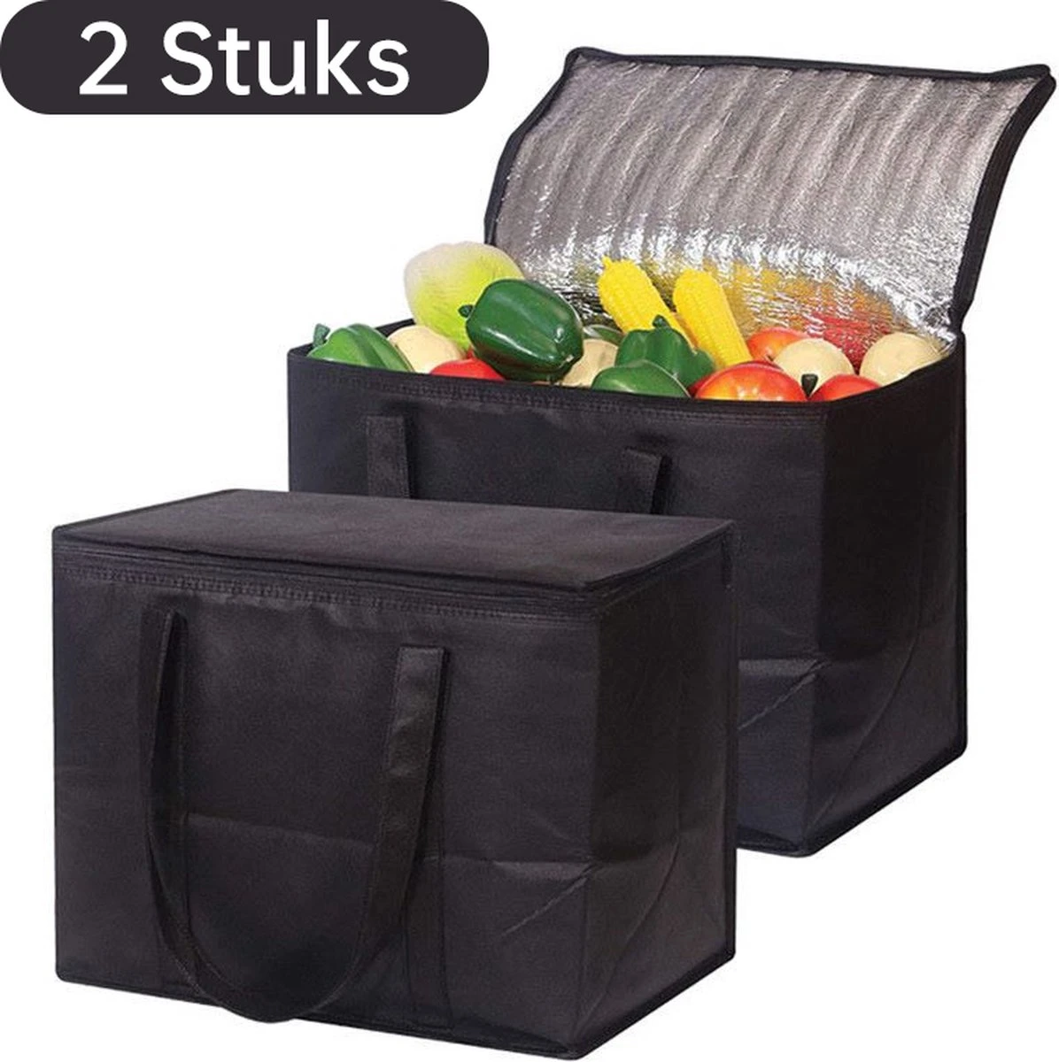 Merkloos 2 Stuks Geïsoleerde Koeltas Met Bodemplaat - Zwart 1 Merkloos 2 Stuks Geïsoleerde Koeltas Met Bodemplaat - Zwart
