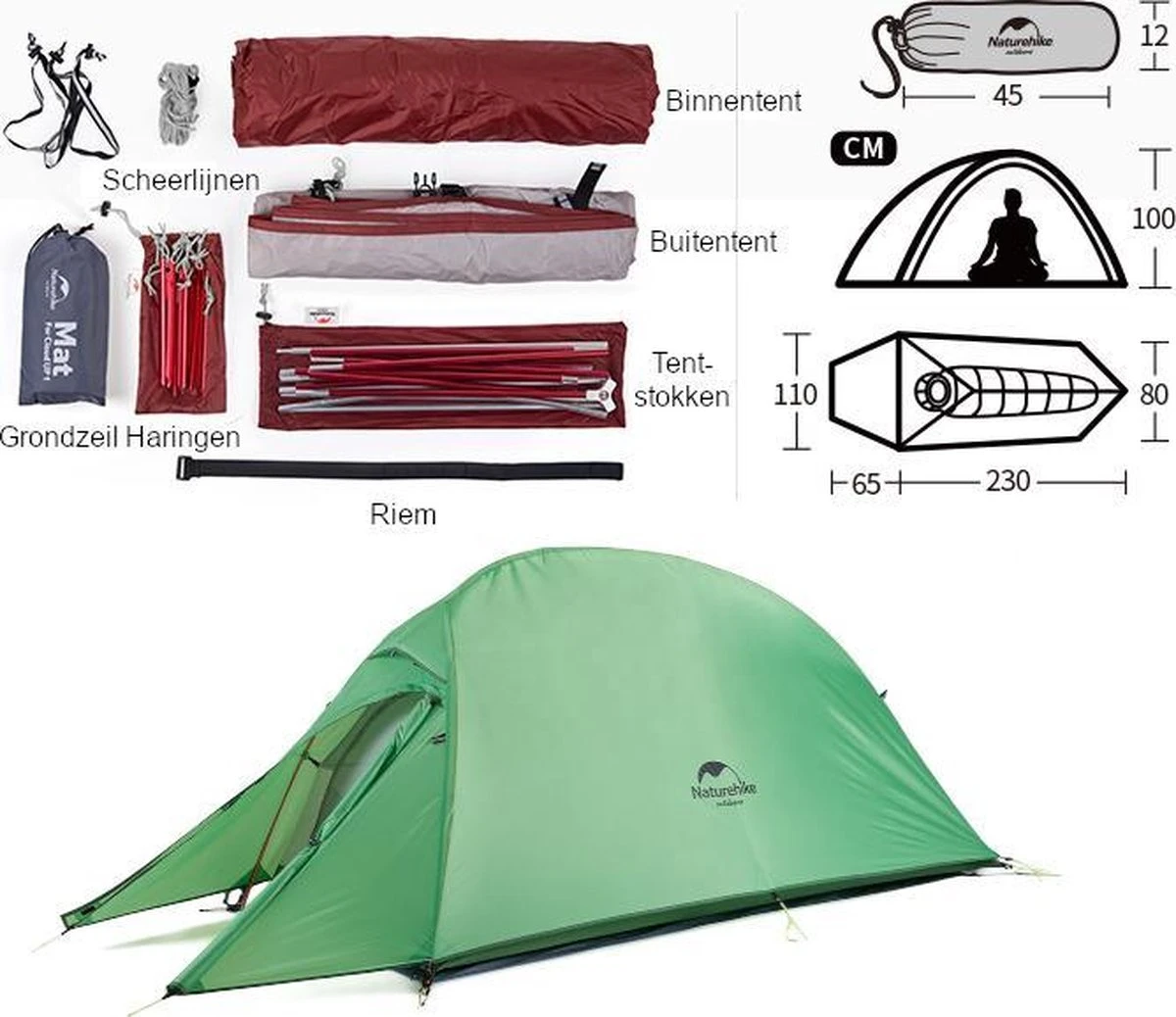 Cloud Up 1 Upgraded - Naturehike® - 1 Persoons Tent - Lichtgewicht Tent - Incl. Grondzeil - 210T 3000mm - Outdoor - Waterdicht - Hiking & Wandelen 7 Cloud Up 1 Upgraded - Naturehike® - 1 Persoons Tent - Lichtgewicht Tent - Incl. Grondzeil - 210T 3000mm - Outdoor - Waterdicht - Hiking & Wandelen - Afbeelding 7