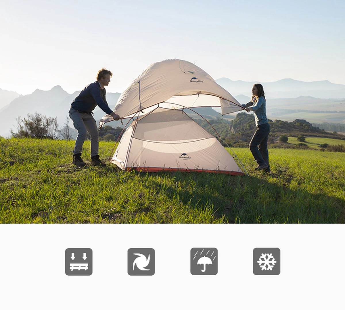 Cloud Up 3 Upgraded - Naturehike® - Tent 3 Persoons - Lichtgewicht Tent - Incl. Grondzeil - 20D 4000MM - Outdoor Kampeertent - Waterdicht - Hiking & Wandelen 7 Cloud Up 3 Upgraded - Naturehike® - Tent 3 Persoons - Lichtgewicht Tent - Incl. Grondzeil - 20D 4000MM - Outdoor Kampeertent - Waterdicht - Hiking & Wandelen - Afbeelding 7