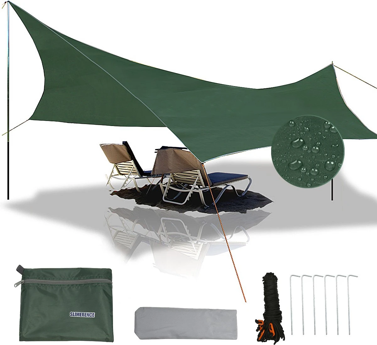 Merkloos BRGOOD Tarps - Shelter - Rechthoek - 240*220cm - Waterdicht - Met Scheerlijnen En Haringen - Geen Stokken - Voor Kamperen - Groen 1 Merkloos BRGOOD Tarps - Shelter - Rechthoek - 240*220cm - Waterdicht - Met Scheerlijnen En Haringen - Geen Stokken - Voor Kamperen - Groen