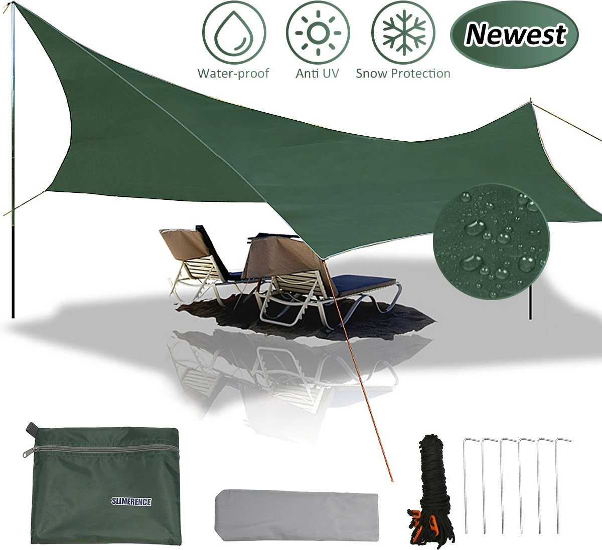 Merkloos BRGOOD Tarps - Shelter - Rechthoek - 240*220cm - Waterdicht - Met Scheerlijnen En Haringen - Geen Stokken - Voor Kamperen - Groen 4 Merkloos BRGOOD Tarps - Shelter - Rechthoek - 240*220cm - Waterdicht - Met Scheerlijnen En Haringen - Geen Stokken - Voor Kamperen - Groen - Afbeelding 4