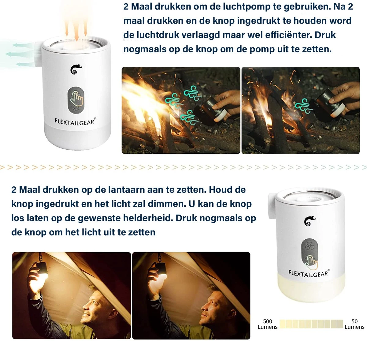 Flextail Gear Max Pump 2 Pro Luchtbedpomp - 4 In 1 - Luchtpomp, Lantaarn, Vacuümpomp, Noodpowerbank - Oranje 9 Flextail Gear Max Pump 2 Pro Luchtbedpomp - 4 In 1 - Luchtpomp, Lantaarn, Vacuümpomp, Noodpowerbank - Oranje - Afbeelding 9