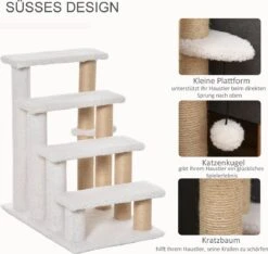 PawHut Huisdierentrap Met Krabpaal Bal 4 Treden Kattentrap Dierentrap Pluche Jute D06-093 -Buitenkampeerwinkel 1200x1137 5