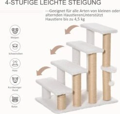 PawHut Huisdierentrap Met Krabpaal Bal 4 Treden Kattentrap Dierentrap Pluche Jute D06-093 -Buitenkampeerwinkel 1200x1140 3