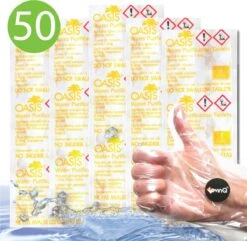Merkloos Oasis Waterzuiveringstabletten 50x 1 Liter Oasis - Houdbaar 2027! + LevinQ® Handschoenen PE - British Army Nato - Veilig Drinkwater