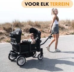 Deryan Luxe Sandy Bolderkar - Duo Buggy - Tandem Buggy - Opvouwbaar - Inklapbare Bolderwagen - Duo Kinderwagen - Zwart -Buitenkampeerwinkel 1200x1176 3