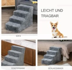 PawHut Huisdierentrap Hondentrap Met 4 Treden Kattentrap Met Afneembare Pluchen Hoes D06-091 -Buitenkampeerwinkel 1200x1176 4