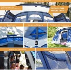 Skandika Nimbus Sleeper 12 Tent – Koepeltenten – 12 Persoons Familietent - Campingtent – Muggengaas – Sleeper Technology (3 Extra Donkere Slaapcabines) – 760 X 630 X 215 Cm (LxBxH) – 5000 Mm Waterkolom – Camping, Tuin – Kamperen – Blauw/wit -Buitenkampeerwinkel 1200x1182 9