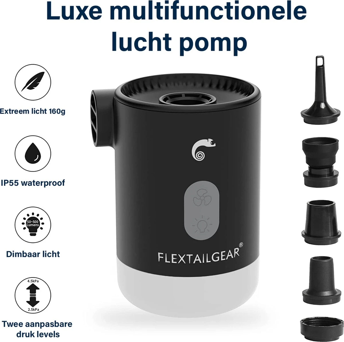 Flextail Gear Max Pump 2 Pro Luchtbedpomp - 4 In 1 - Luchtpomp, Lantaarn, Vacuümpomp, Noodpowerbank - Zwart 3 Flextail Gear Max Pump 2 Pro Luchtbedpomp - 4 In 1 - Luchtpomp, Lantaarn, Vacuümpomp, Noodpowerbank - Zwart - Afbeelding 3