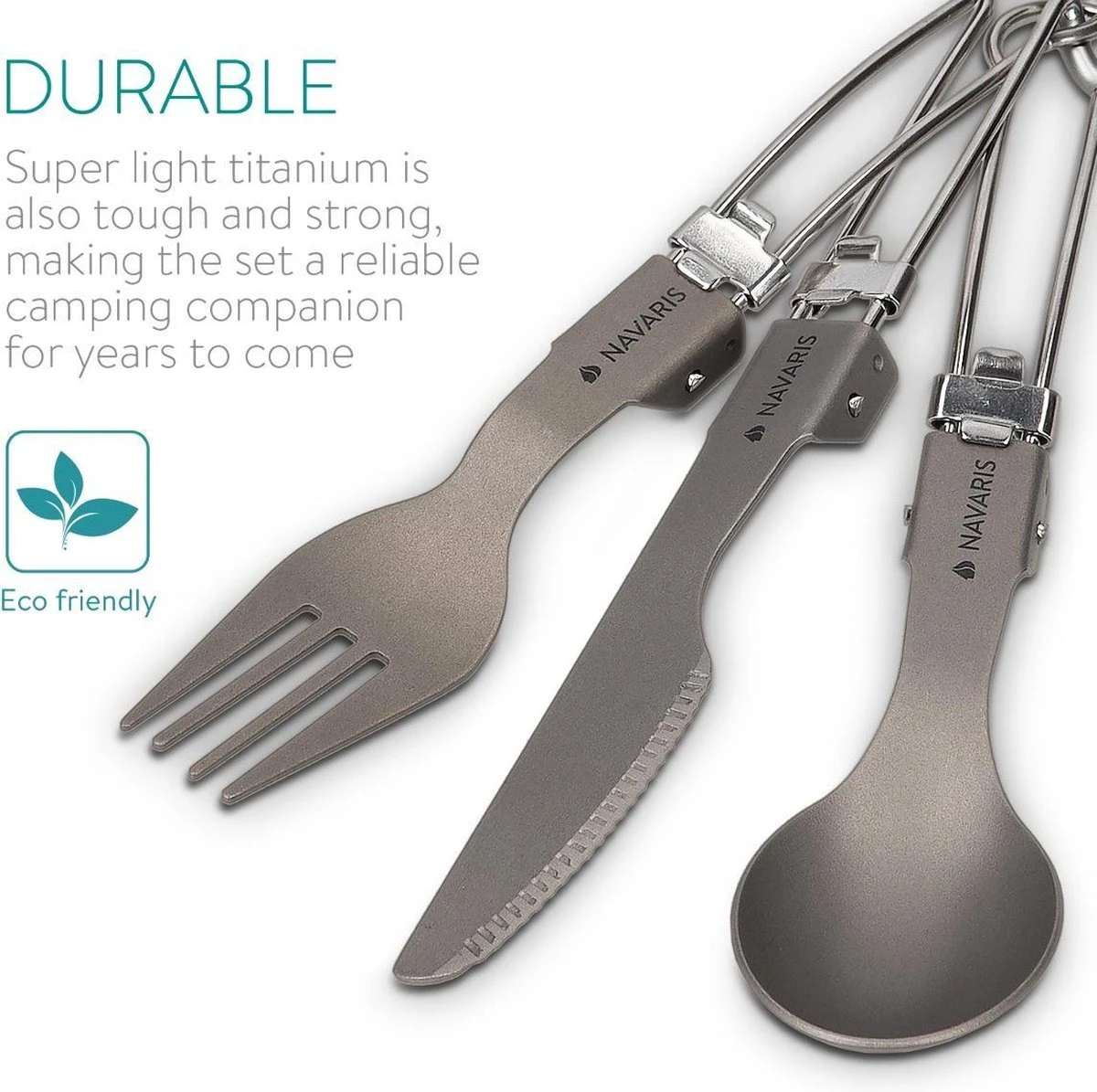 Navaris Campingbestek Van Titanium - Set Met Vork, Mes En Lepel - Inklapbaar - Bestekset Voor Onderweg - Inclusief Karabijnhaak En Bewaarzakje 6 Navaris Campingbestek Van Titanium - Set Met Vork, Mes En Lepel - Inklapbaar - Bestekset Voor Onderweg - Inclusief Karabijnhaak En Bewaarzakje - Afbeelding 6