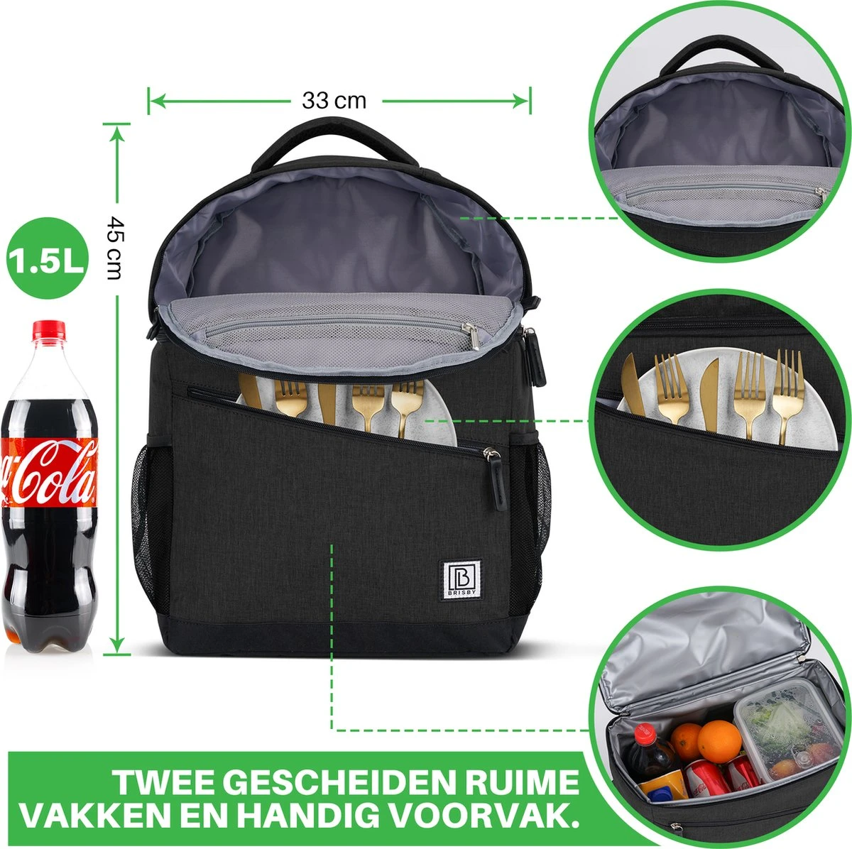 Brisby 4 Laags Geïsoleerde Koeltas Rugzak - 25 Liter - Met Handige Vakken Voor Bestek En Essentials - Waterafstotend Materiaal - Zwart 4 Brisby 4 Laags Geïsoleerde Koeltas Rugzak - 25 Liter - Met Handige Vakken Voor Bestek En Essentials - Waterafstotend Materiaal - Zwart - Afbeelding 4