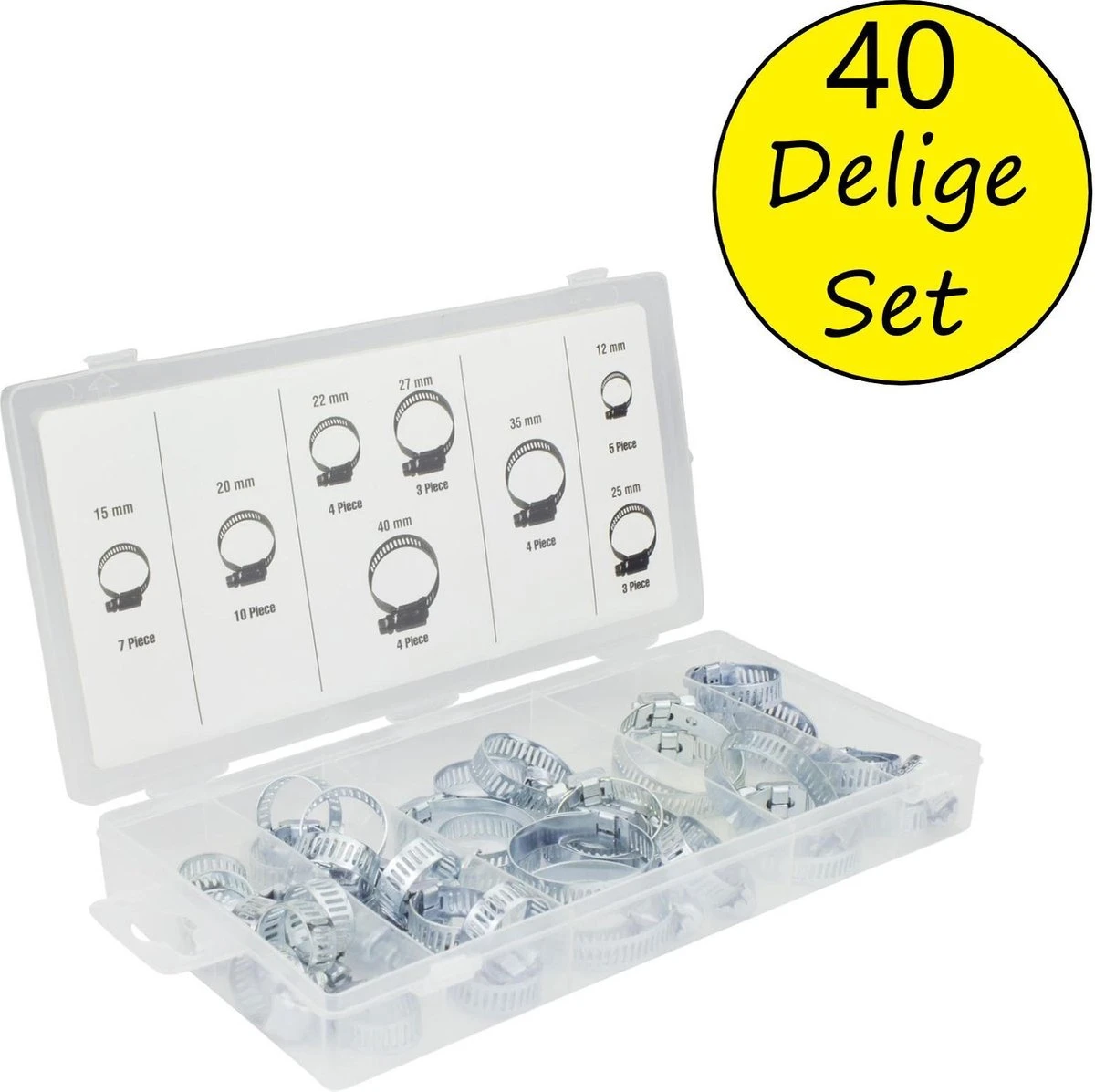 Benson Slangenklemmen Set 40 Delig – 8 Verschillende Formaten – Zilverkleurig 1 Benson Slangenklemmen Set 40 Delig – 8 Verschillende Formaten – Zilverkleurig
