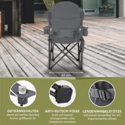 Skandika Relax Comfort Campingstoel - Campingstoel Opvouwbaar - Comfortabele Klapstoel Met Drinkhouder En Koelvak, Tot Max. 160 Kg, Opvouwbaar, Lichtgewicht | Vouwstoel Voor Kamperen, Camping, Festival, Vissen – Grijs -Buitenkampeerwinkel 1200x1200 110