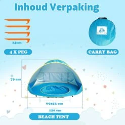 Seidon Strandtent Baby - Pop Up Tent - UV Bescherming - Baby En Kind - Waterdicht - Zwembadje - UV Bescherming -Buitenkampeerwinkel 1200x1200 1156