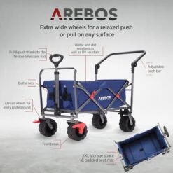 AREBOS Handkar | Transportwagen | Apparatuurwagen | Opvouwbaar | Duwstang| Blauw 14 AREBOS Handkar | Transportwagen | Apparatuurwagen | Opvouwbaar | Duwstang| Blauw -Buitenkampeerwinkel 1200x1200 1201