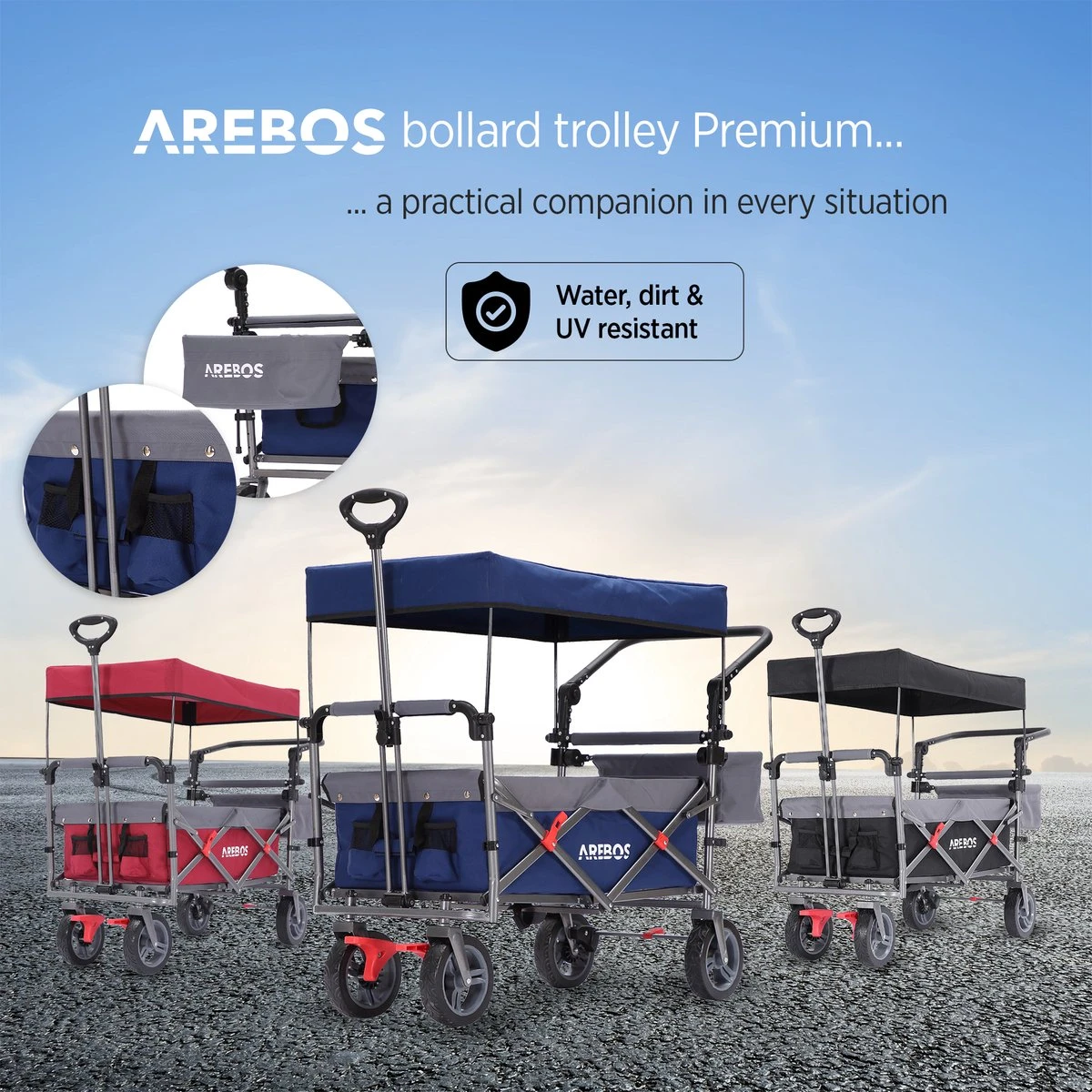 AREBOS Premium Steekwagen Met Dak Opvouwbare Tuinkar Handkar Bolderkar Blauw / Grijs 8 AREBOS Premium Steekwagen Met Dak Opvouwbare Tuinkar Handkar Bolderkar Blauw / Grijs - Afbeelding 8