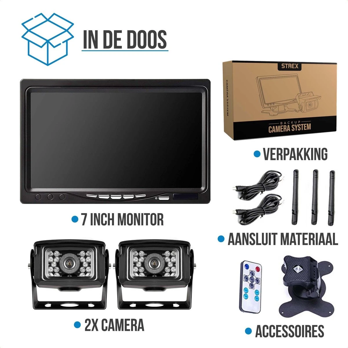 Strex Draadloze Achteruitrijcamera Met 2 Camera's - 7” Scherm - Nachtzicht 18LED 15m 9 Strex Draadloze Achteruitrijcamera Met 2 Camera's - 7” Scherm - Nachtzicht 18LED 15m - Afbeelding 9