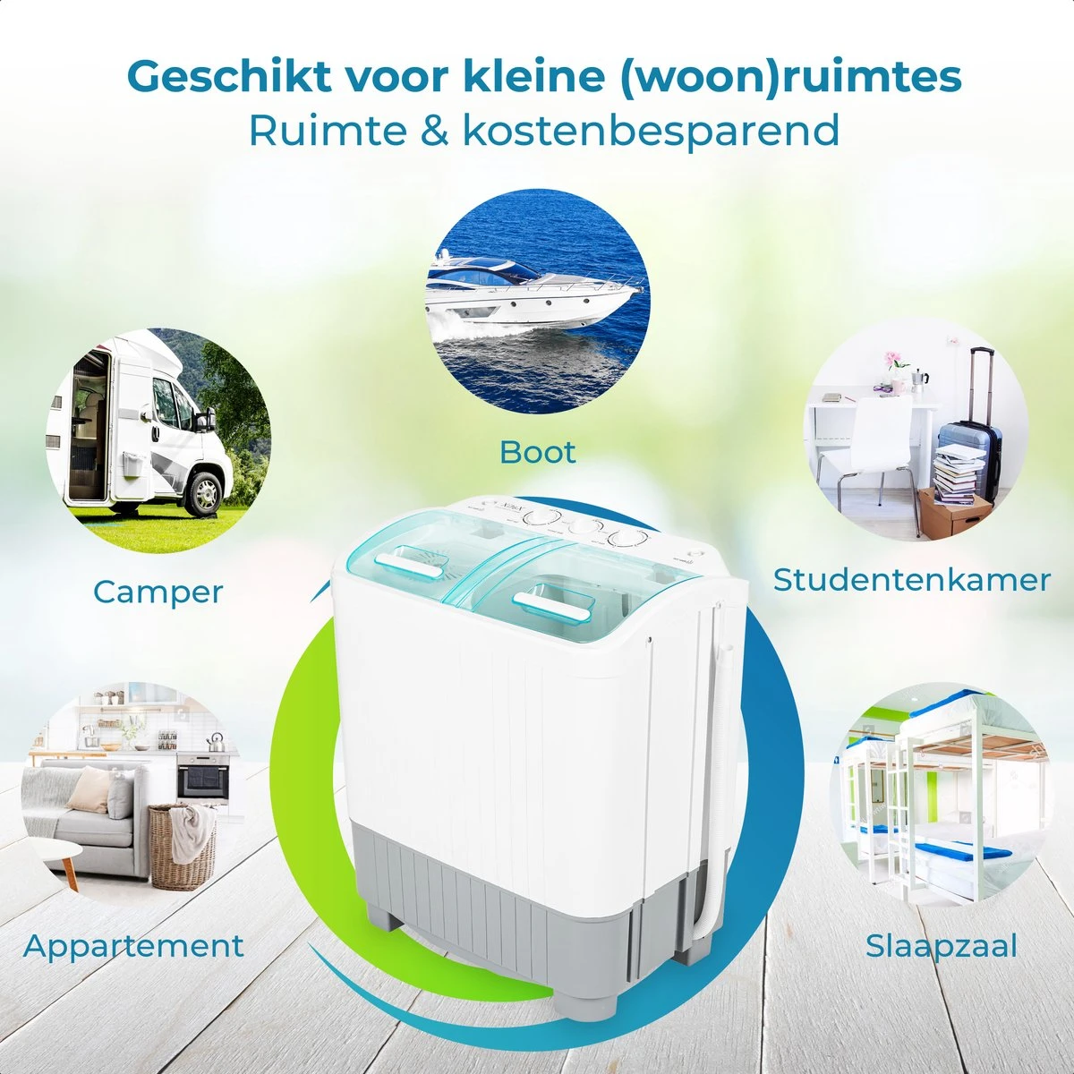 XatiX - Mini Wasmachine Met Dubbele Trommel 5,6 Kg - Toerental 1400 2 XatiX - Mini Wasmachine Met Dubbele Trommel 5,6 Kg - Toerental 1400 - Afbeelding 2