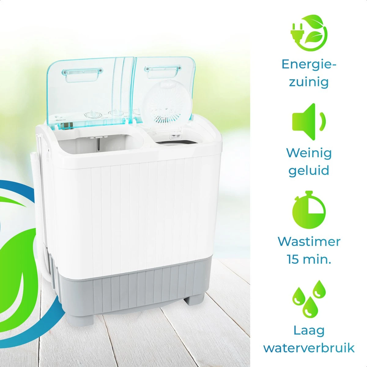 XatiX - Mini Wasmachine Met Dubbele Trommel 5,6 Kg - Toerental 1400 4 XatiX - Mini Wasmachine Met Dubbele Trommel 5,6 Kg - Toerental 1400 - Afbeelding 4