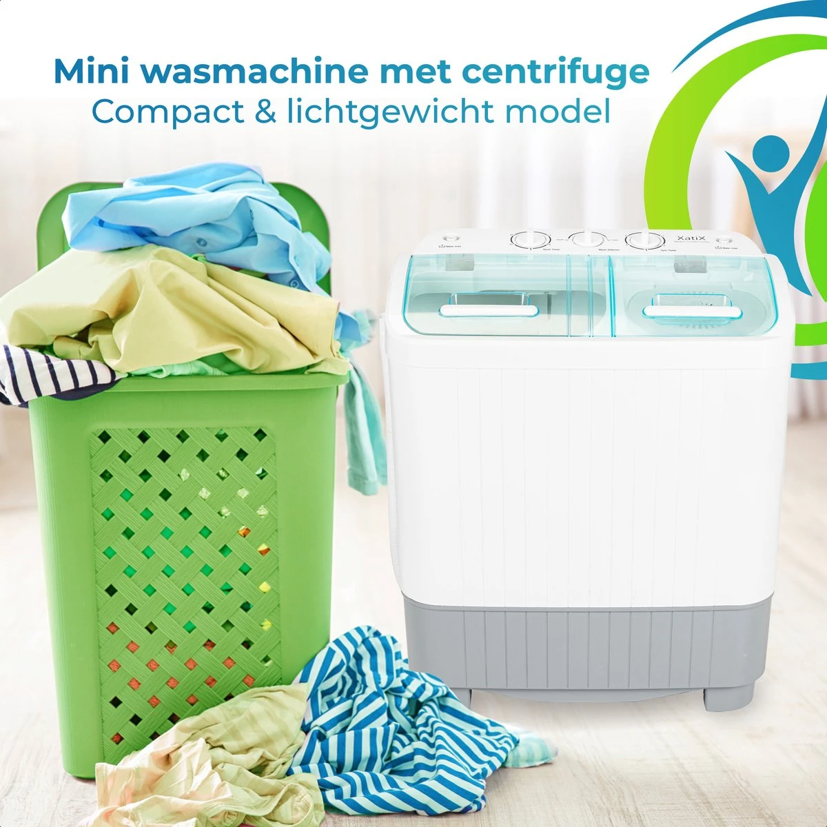 XatiX - Mini Wasmachine Met Dubbele Trommel 5,6 Kg - Toerental 1400 7 XatiX - Mini Wasmachine Met Dubbele Trommel 5,6 Kg - Toerental 1400 - Afbeelding 7