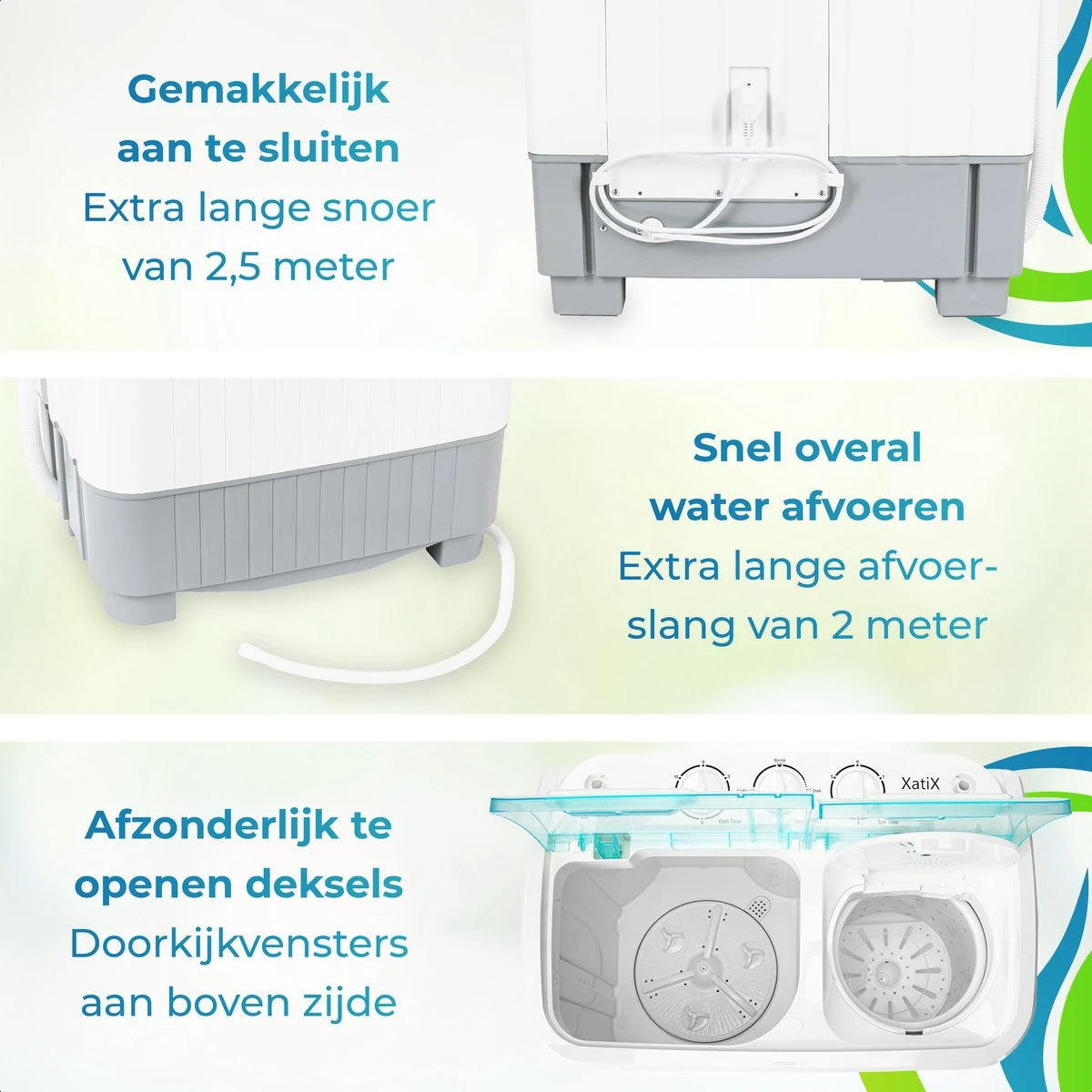 XatiX - Mini Wasmachine Met Dubbele Trommel 5,6 Kg - Toerental 1400 8 XatiX - Mini Wasmachine Met Dubbele Trommel 5,6 Kg - Toerental 1400 - Afbeelding 8