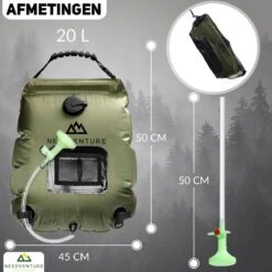 Needventure Solar Douche - Camping Douchezak - Buiten Douche - Tuindouche - Inclusief Thermometer - Waterzak Met Douchekop - 20L - Groen -Buitenkampeerwinkel 1200x1200 1427