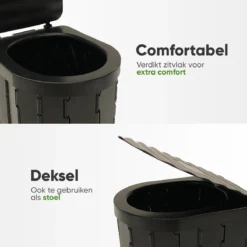 KNGZ Outdoor Gear – Camping Toilet – Nieuw Model – Biologisch Afbreekbare Zakjes – Opvouwbare Camping Toilet Met Deksel – Camping Toilet Hoge Zit – Draagbare WC Emmer Volwassen – Draagbaar Mobiel Potje – Nachtemmer – Opvouwbaar Toilet – Kamperen -Buitenkampeerwinkel 1200x1200 1439