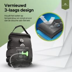 Needventure Solar Douche - Camping Douchezak - Buiten Douche - Tuindouche - Inclusief Thermometer - Waterzak Met Douchekop - 20L - Zwart -Buitenkampeerwinkel 1200x1200 1445