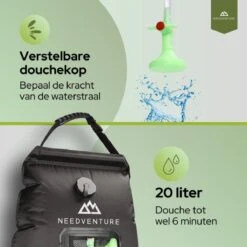 Needventure Solar Douche - Camping Douchezak - Buiten Douche - Tuindouche - Inclusief Thermometer - Waterzak Met Douchekop - 20L - Zwart -Buitenkampeerwinkel 1200x1200 1446