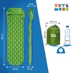 TRVLMORE Slaapmat - Zelfopblazend - 1 Persoons - Ingebouwde Pomp En Kussen - Groen -Buitenkampeerwinkel 1200x1200 1505
