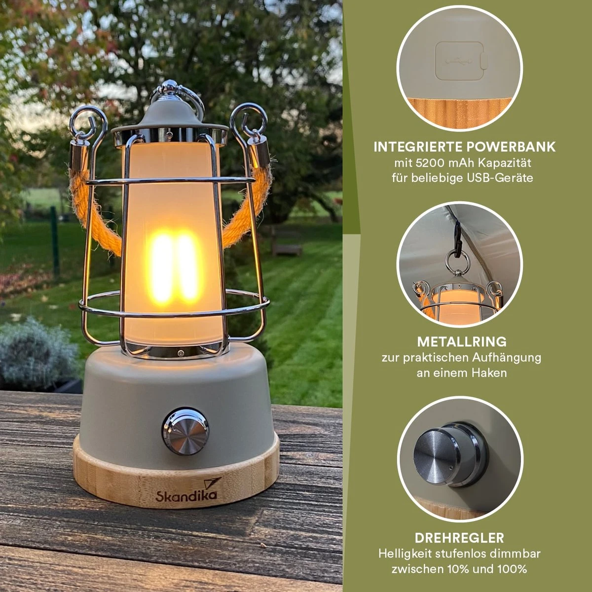 Skandika Kiruna LED-Lamp – Tentlampen – Campinglampen – Buiten Lantaarn – Buitenverlichting – Buiten Lamp - Retro Outdoor Camping Lamp Met Powerbank, Traploos Dimbaar, Draadloos, Oplaadbare Batterij, USB, Warm En Koud Wit, 75h Lichtduur – Beige 8 Skandika Kiruna LED-Lamp – Tentlampen – Campinglampen – Buiten Lantaarn – Buitenverlichting – Buiten Lamp - Retro Outdoor Camping Lamp Met Powerbank, Traploos Dimbaar, Draadloos, Oplaadbare Batterij, USB, Warm En Koud Wit, 75h Lichtduur – Beige - Afbeelding 8